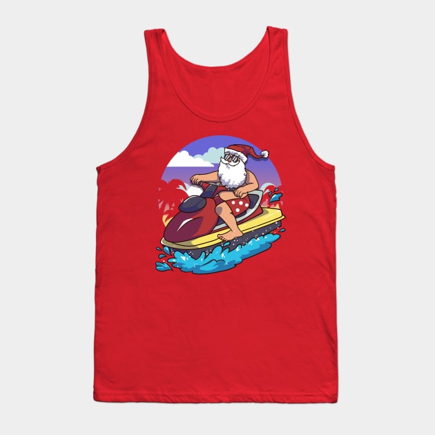 Hawaiian Christmas Santa Claus Jet Skiing Tank Top by E